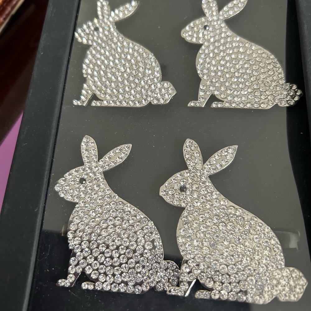 Tahiti Home Sparkling Silver Easter Bunny Rabbit Rhinestone Napkin Rings